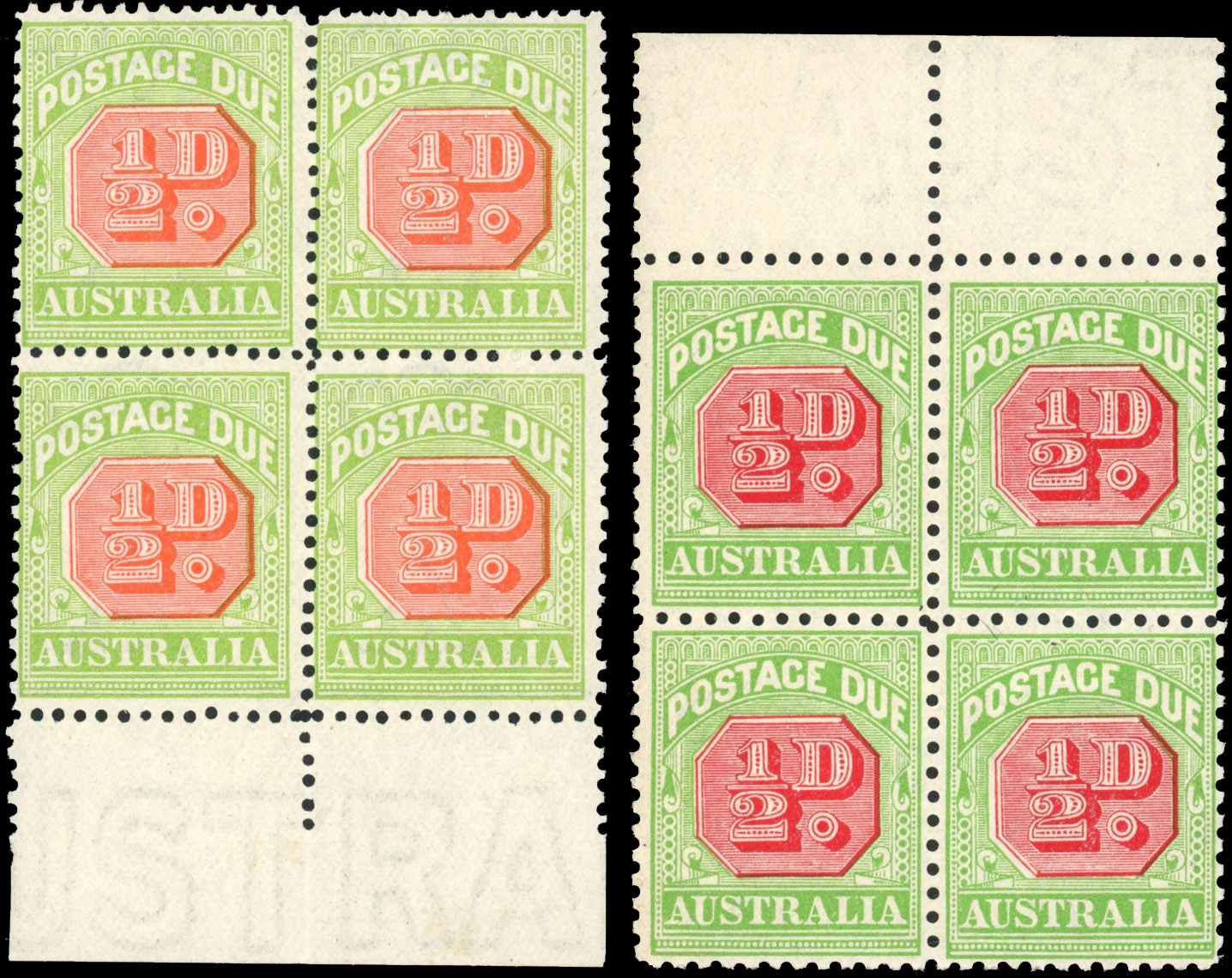 Australia SG D76/98 btwn 1922-30 postage due ½d to 6d imprint blocks mint