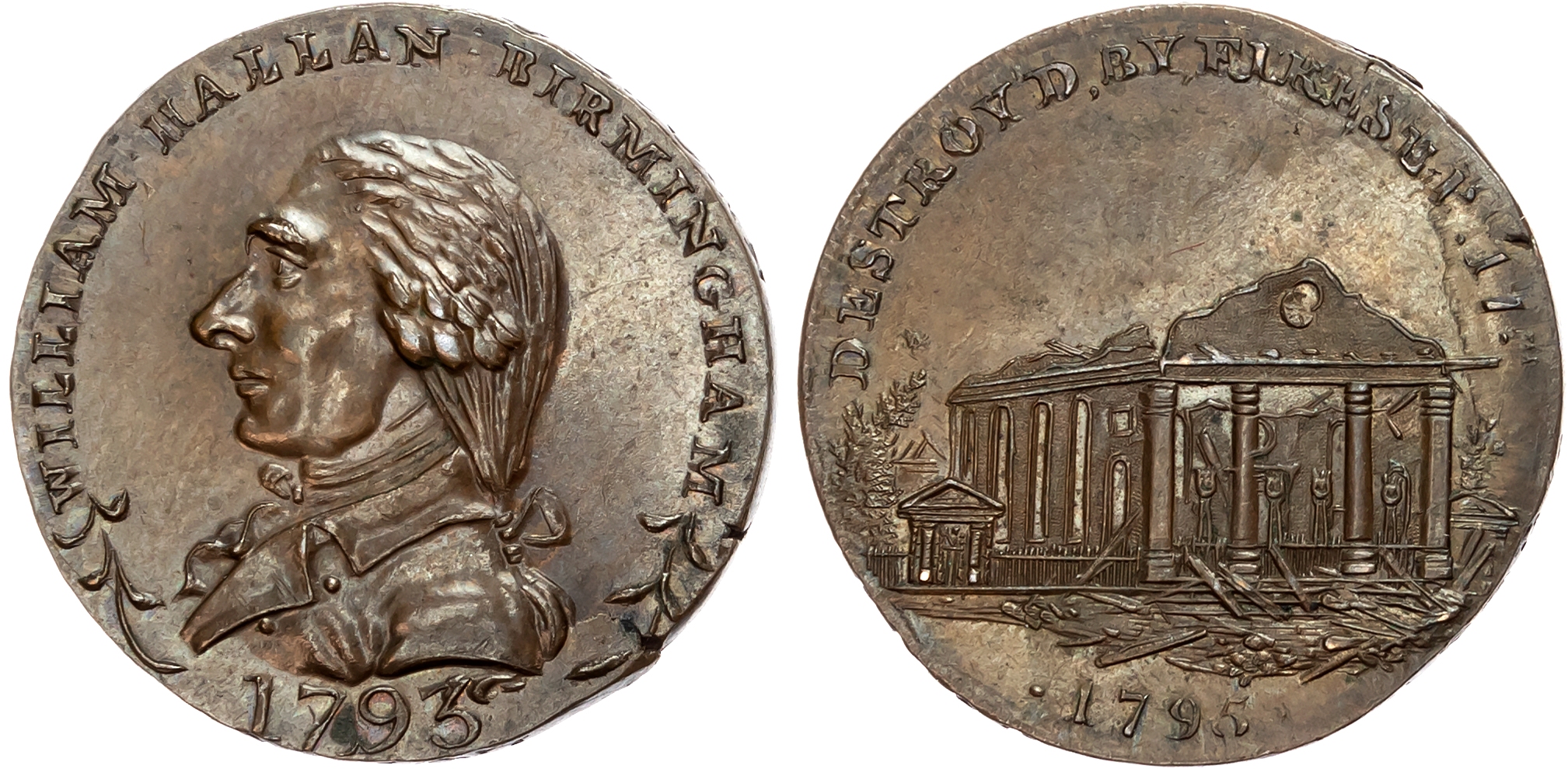 Warks.  Birmingham , William Hallan, Skidmore’s mule Halfpenny 1793, Bust of Hallan left, rev . Bust of David Garrick to …