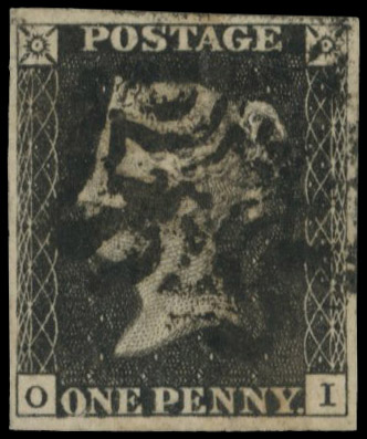 GB 1840 1d black Plate 10 (OI) black Maltese Cross