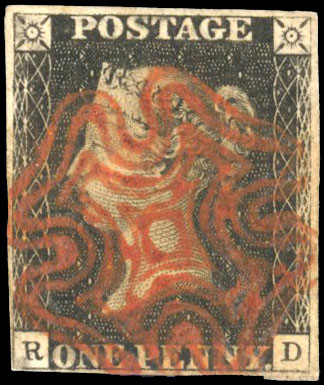 1840 1d Black Pl.2. Used example lettered RD Stonehaven