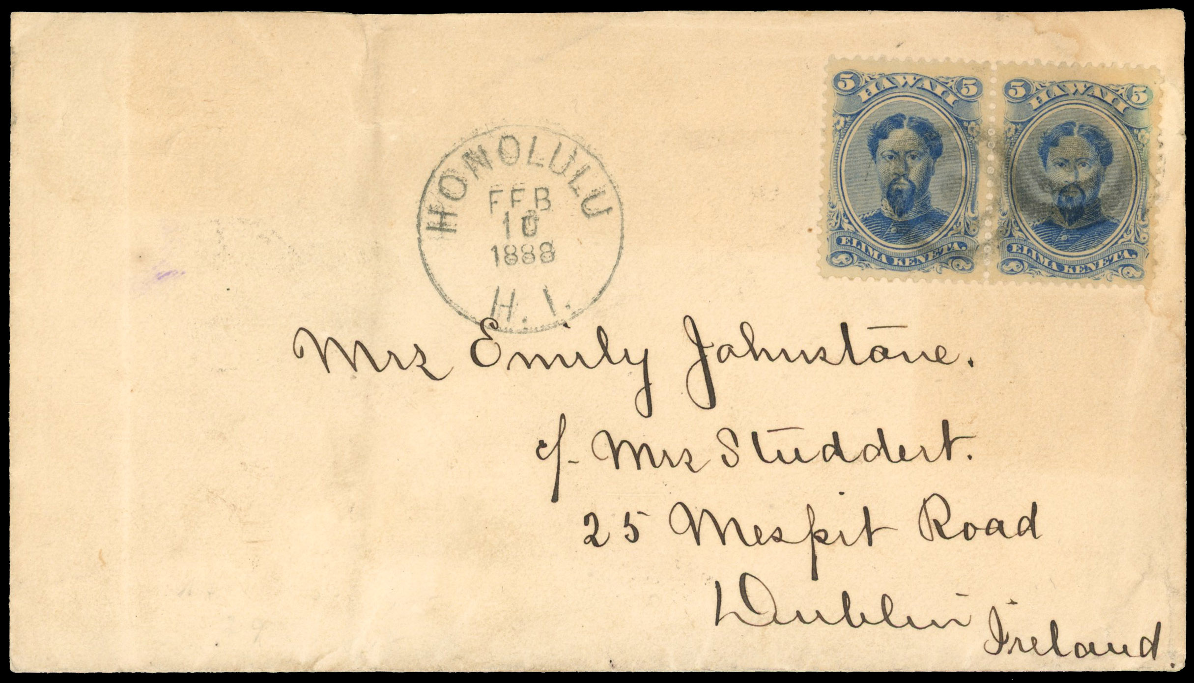 Hawaii Scott 32 5c (2) on cover to Ireland