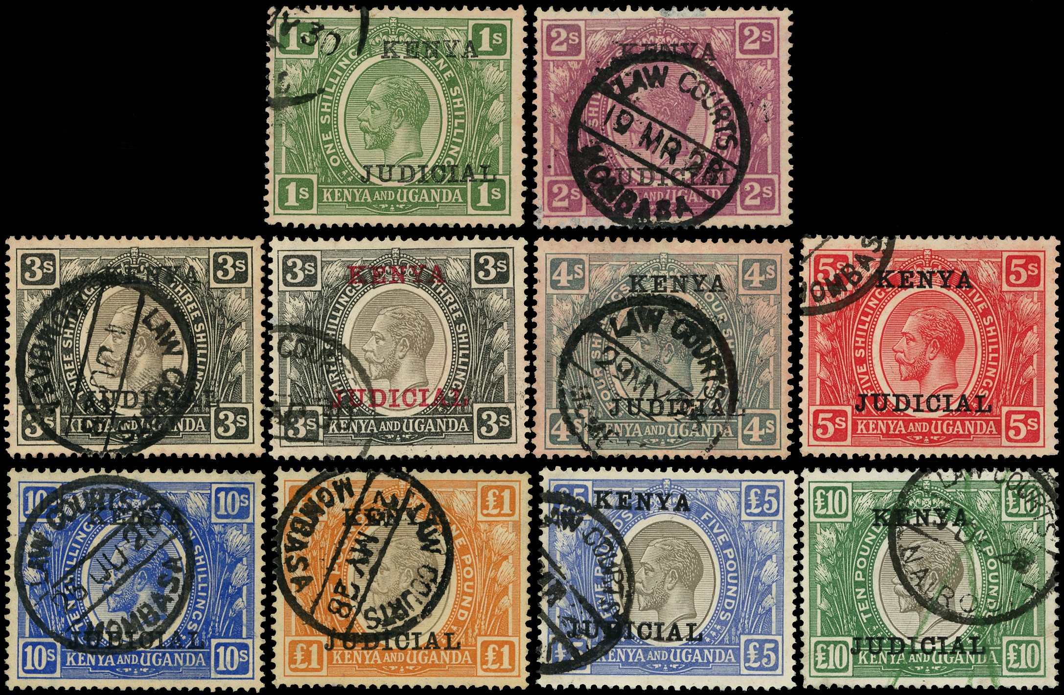 Judicial: 1922-27 Postage series opt 'KENYA/ JUDICIAL' in...
