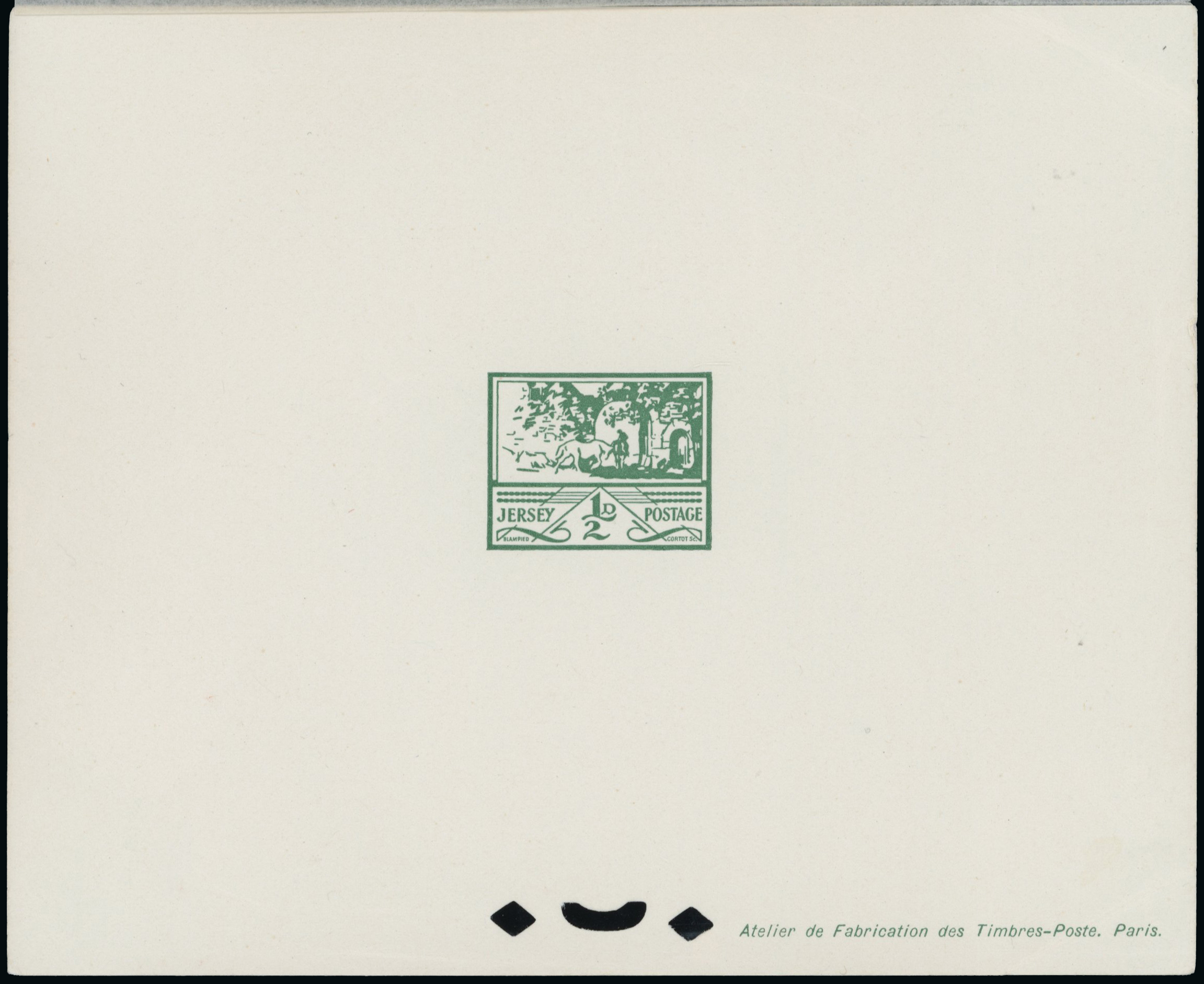 1943 ½d to 3d Jersey ‘Views’. Set of six imperforate “Epreuves-de-luxe”