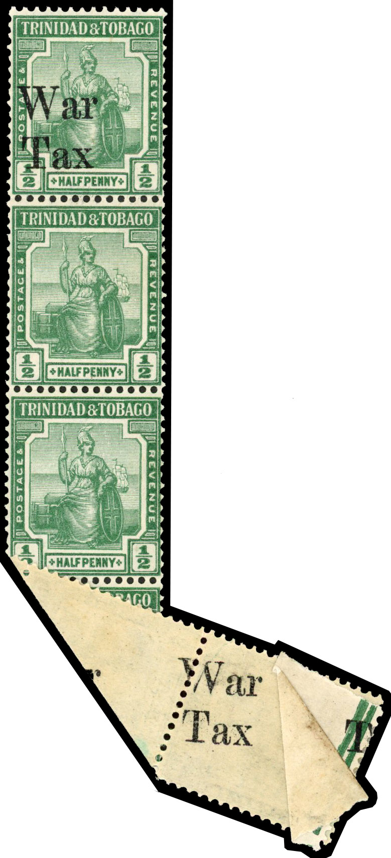 Trinidad and Tobago 1918 War Tax ½d error overprint omitted