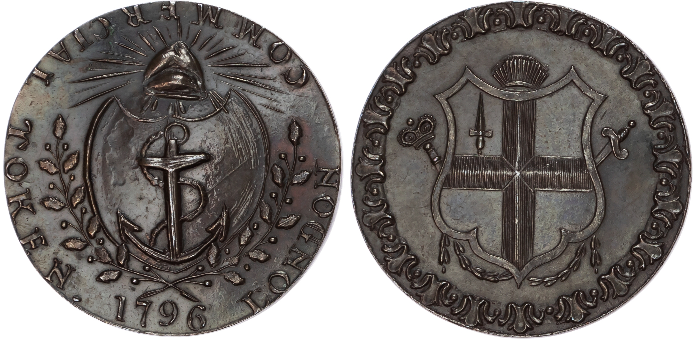 London Political Series , Prattent’s Loyal Britons Lodge Halfpenny undated, Cap of Liberty over cable and anch…