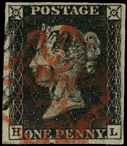 1840 1d Black Pl.5. Poulton Penny Post & red MC