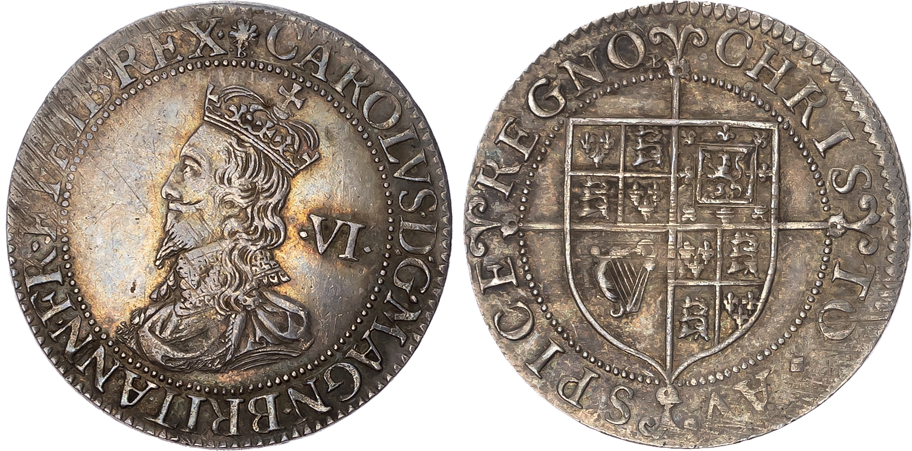 Charles I (1625-1649), AR Sixpence, Briot’s first Milled issue. Tower (London), mm: daisy over B on obv. - 1632. Crowned…