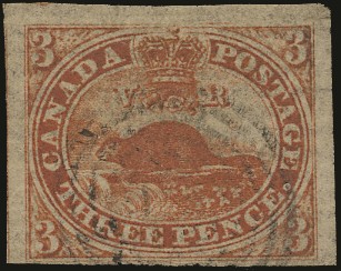 1851 3d orange-vermilion 'Beaver' on laid paper, good...