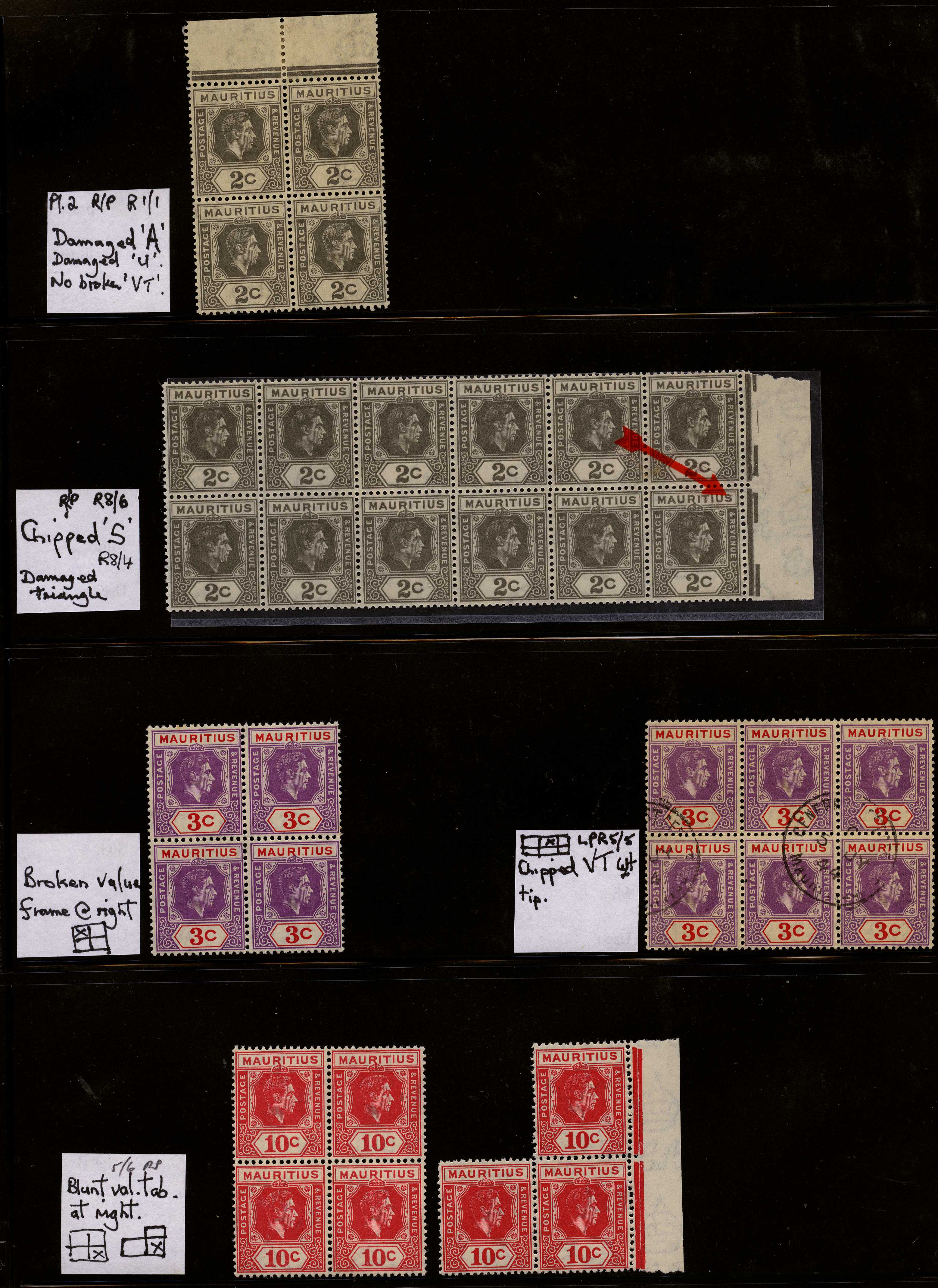 1938-49 varieties in blocks (13), all mint...