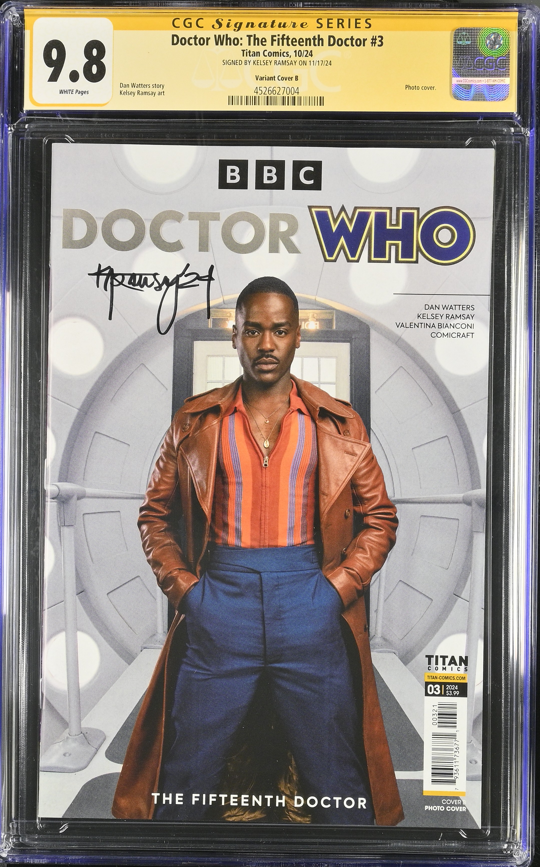 Doctor Who The Fiftenth Doctor #3 (Titan Comics 2024) CGC 9.8 Signed by Kelsey Ramsey