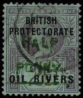 1893 ½d on 2½d handstamped Type 9 in green, used with indistinct cancel.  RPS Certificate (1979) observing 'surface...