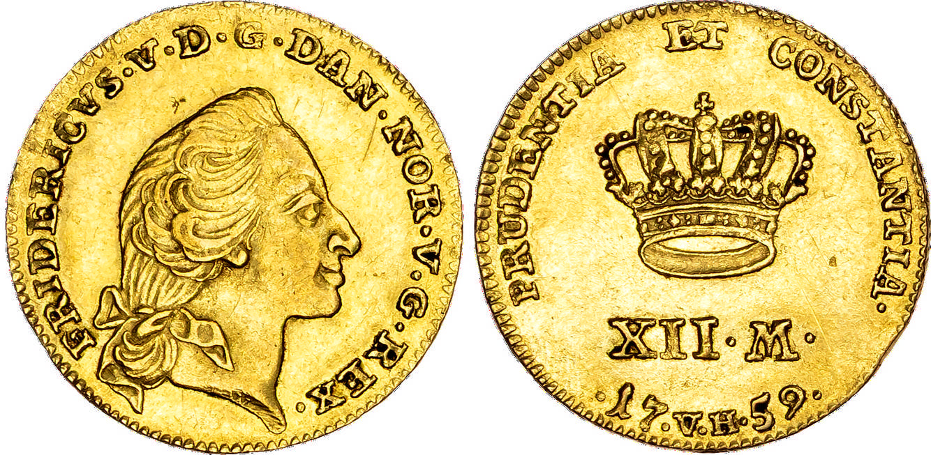 Denmark, Frederik V (1746–1766), gold 12 Mark, 1759