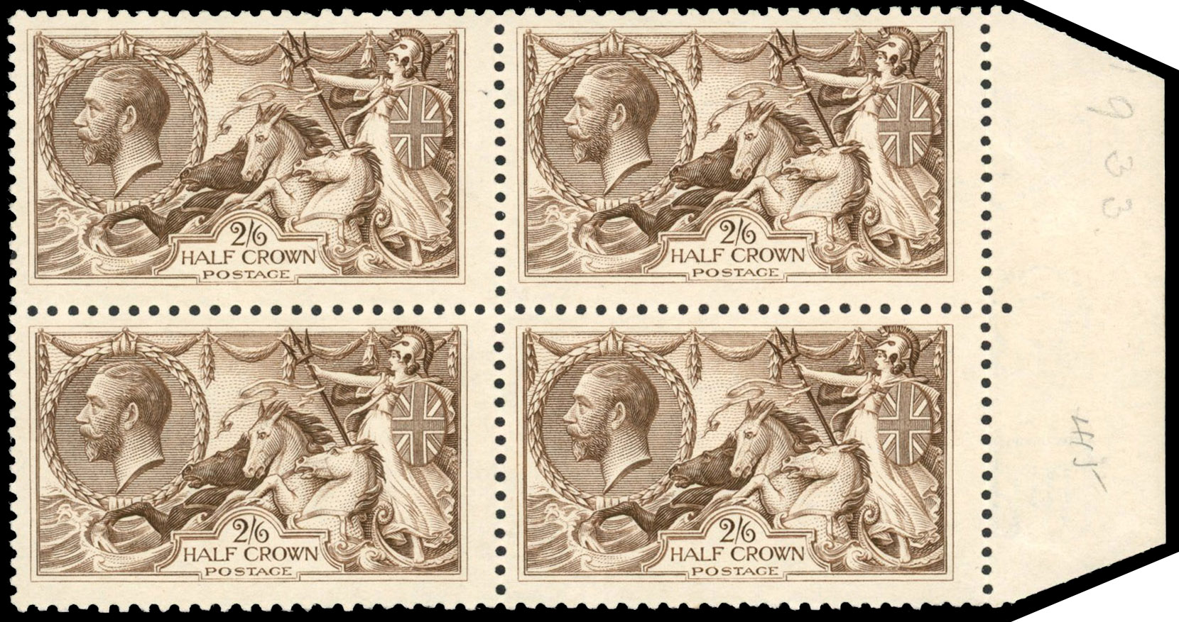 SG 413a 1918 2s6d olive-brown block mint