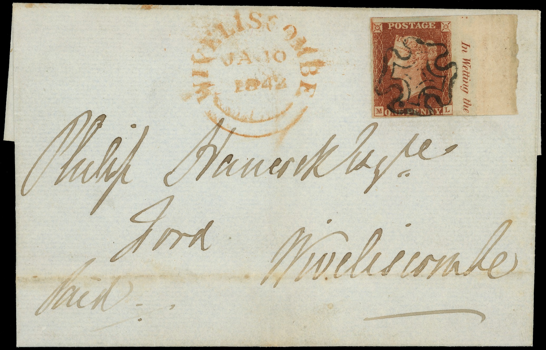 1841 1d Red-brown Pl.9 (Black Plate) marginal example on...