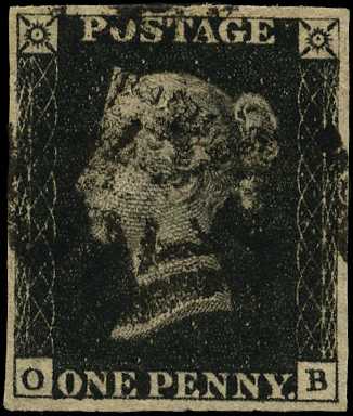 1840 1d black Plate 5 (OB) four close to...