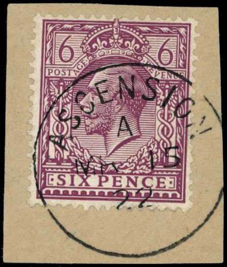 1912-22 6d purple, tied to paper piece by...