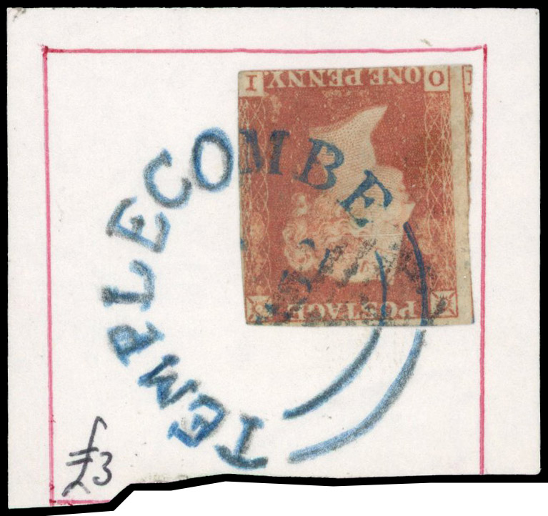 CANCELLATION:  1841 1d red (OI), cut-into to huge margins, cancelled
