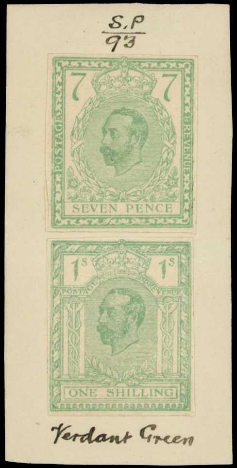 1910 Hentschel 7d & 1/- colour essays in...