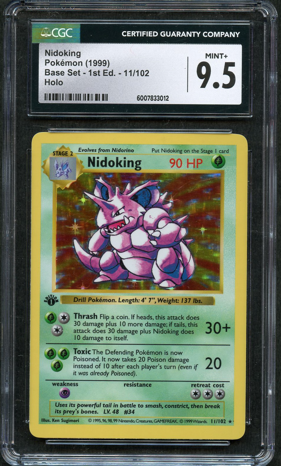 CGC 9.5 Nidoking - 1st Edition Base Set 1999 - 11/102