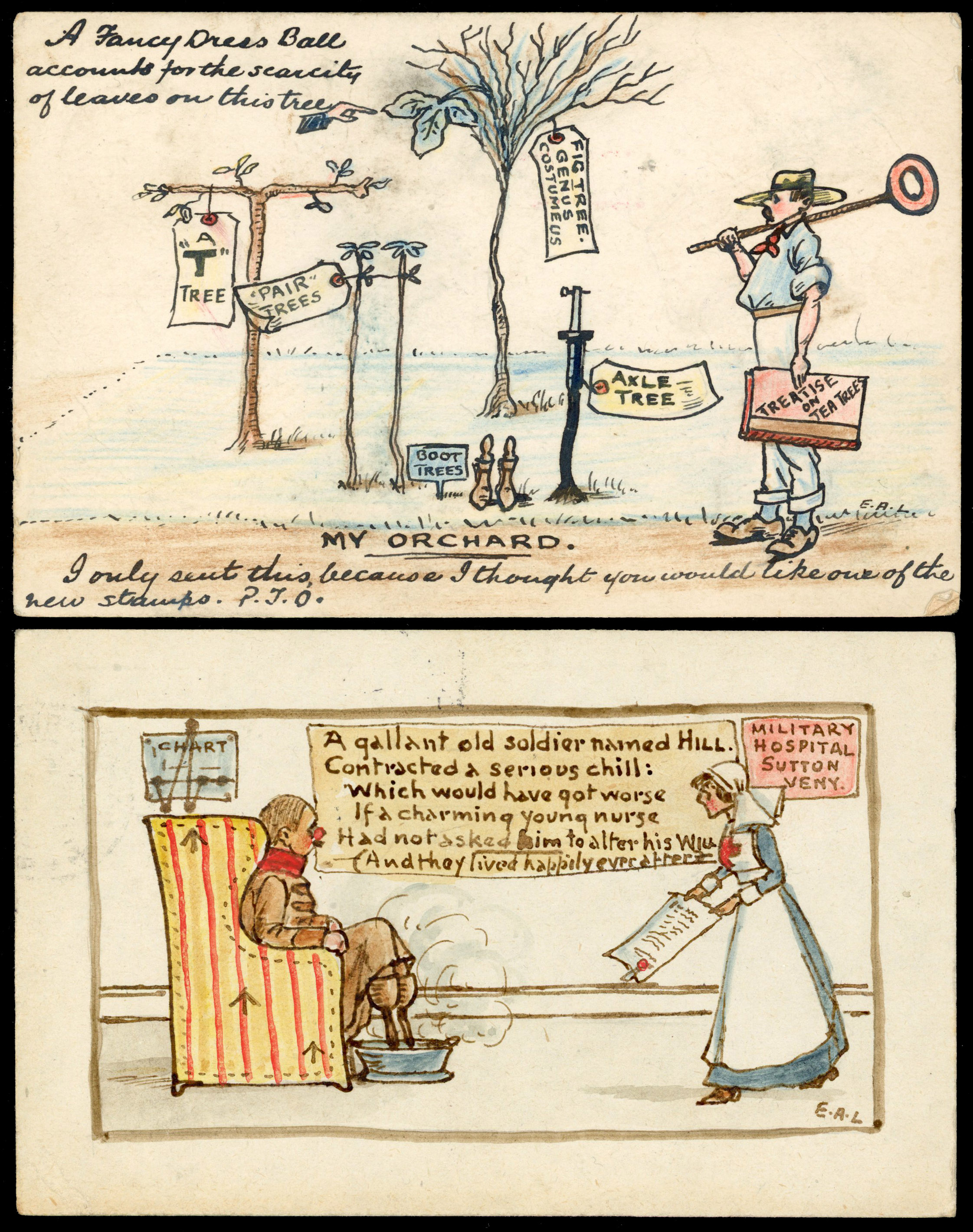 1911-16 attractive selection of five used hand-painted humorous postcards by Edgar A Lambert