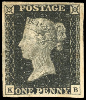 GB 1840 1d black, Pl. 2 (KB), mint SG 2