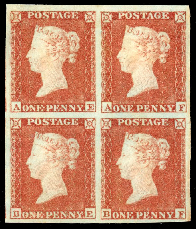 SG 8 1841 1d red-brown Plate 153 block mint