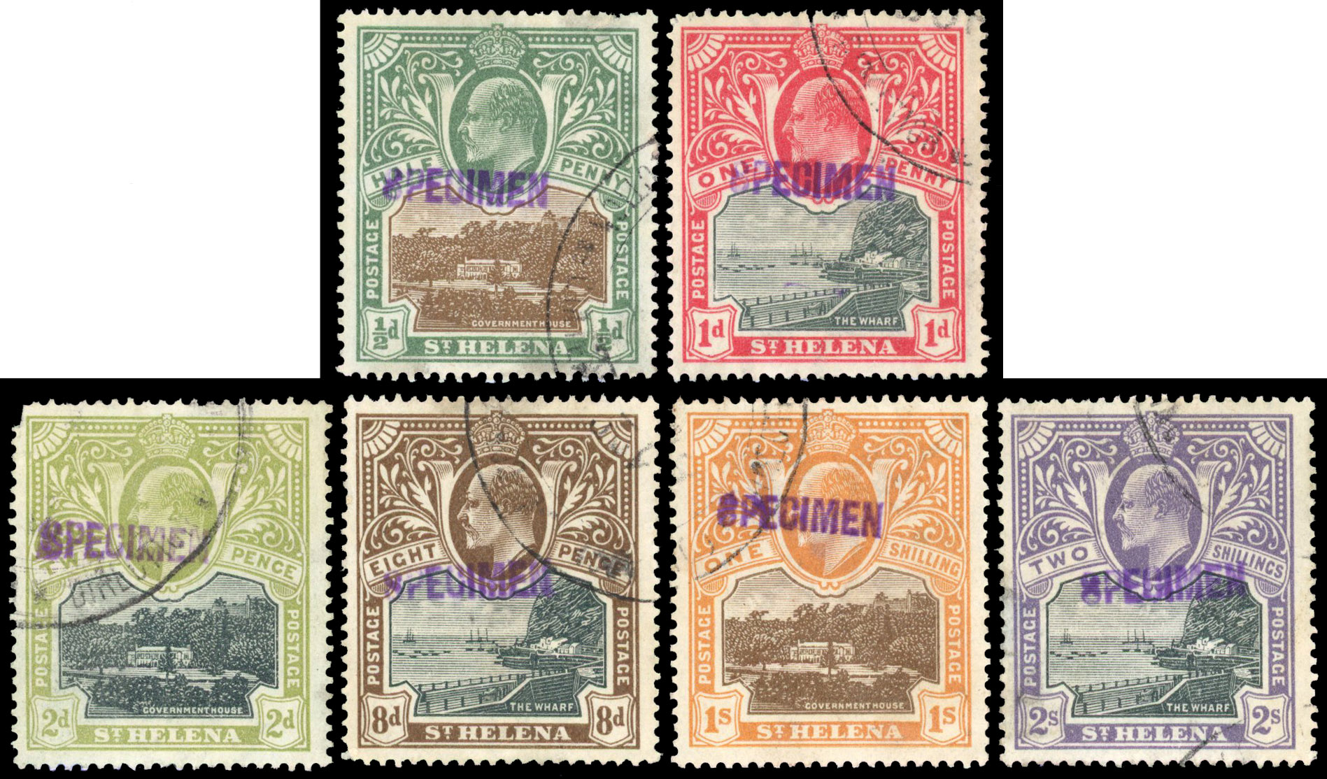 St Helena SG 55s-60s Specimens with Gabon receiving cachets