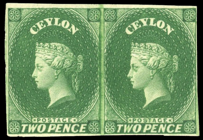 Ceylon 1857-59 2d green, horizontal pair, mint, SG 3