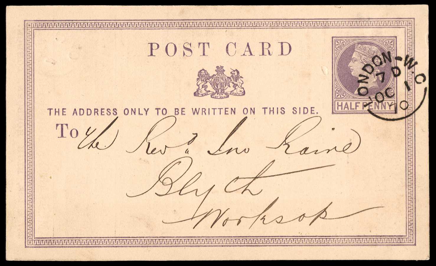 1870 ½d Postcard (Small format). Superb...