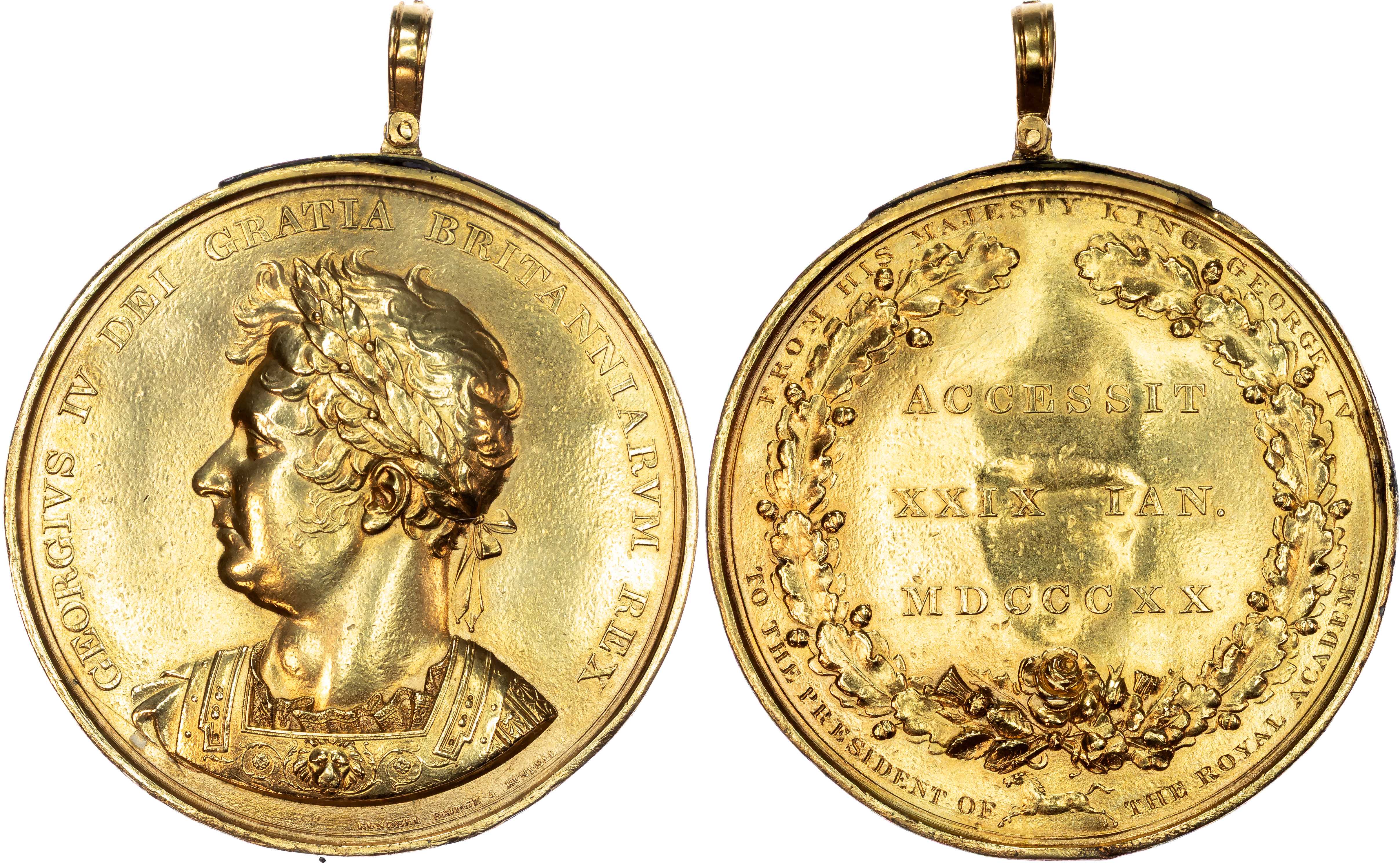 George IV 1820-1830, President of the Royal Academy, Accession of George IV, Electrotype AE-Gilt Medal, 1820.