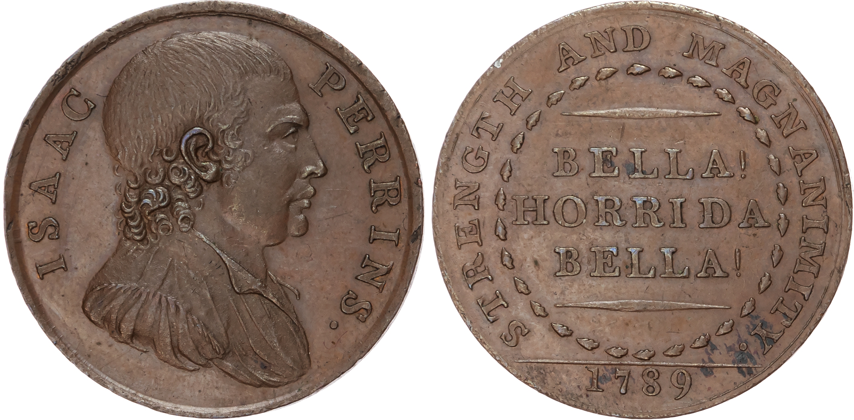 Oxon. Banbury, Prize Fighting Ring Penny/medalet 1789, unsigned, bust of Isaac Perrins left, rev . BELLA! HORR…