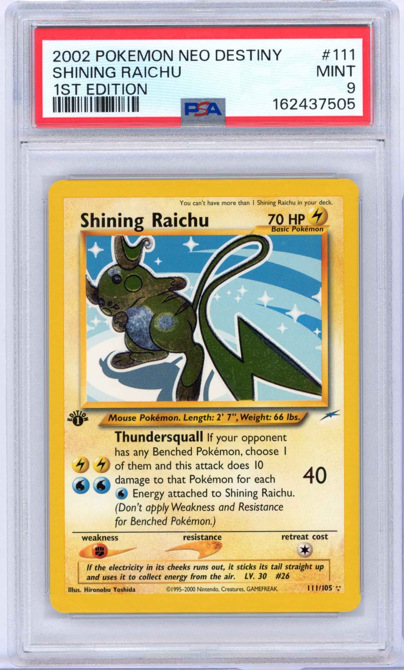 PSA 9 Shining Riachu #111 1st Edition Holo Neo Destiny