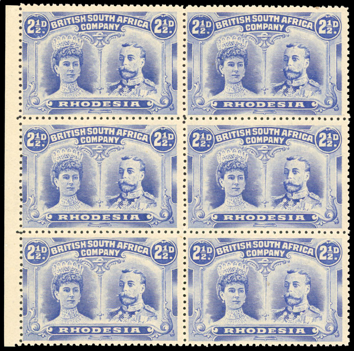 SG 131 2½d ultramarine marginal block of six mint