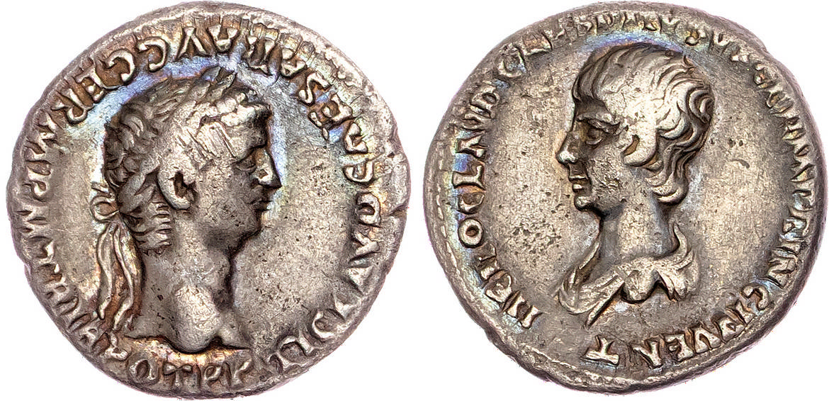 Claudius, with Nero Caesar (AD 41-54) AR Denarius, Rome, AD 50-54, 3.38g.