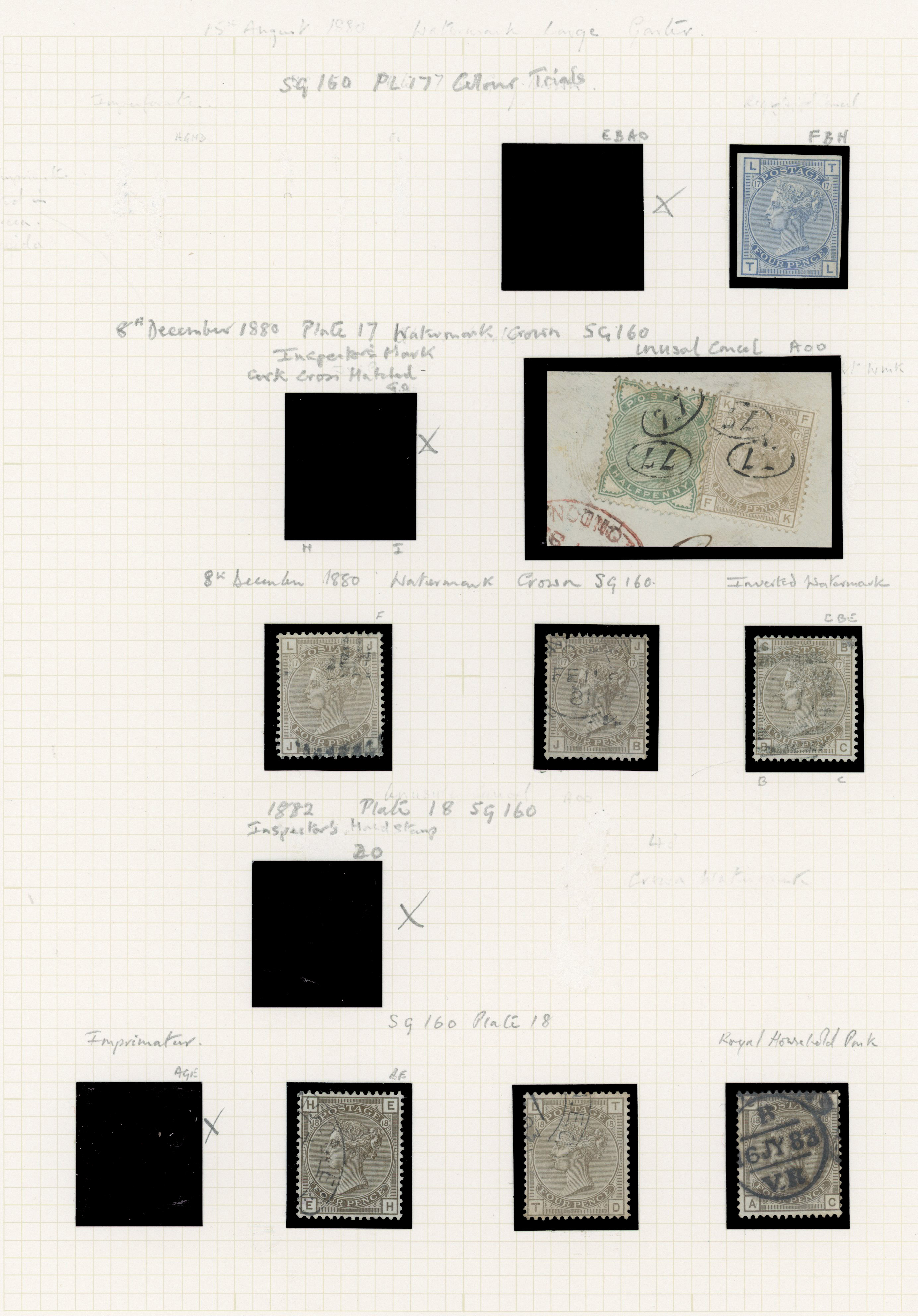 1880 4d Grey-brown Pl.17 & 18 (SG160, Wmk. Crown)