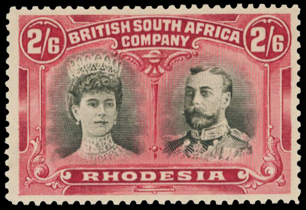 2s6d black and crimson SG 155a, position 46 King's extra curl mint