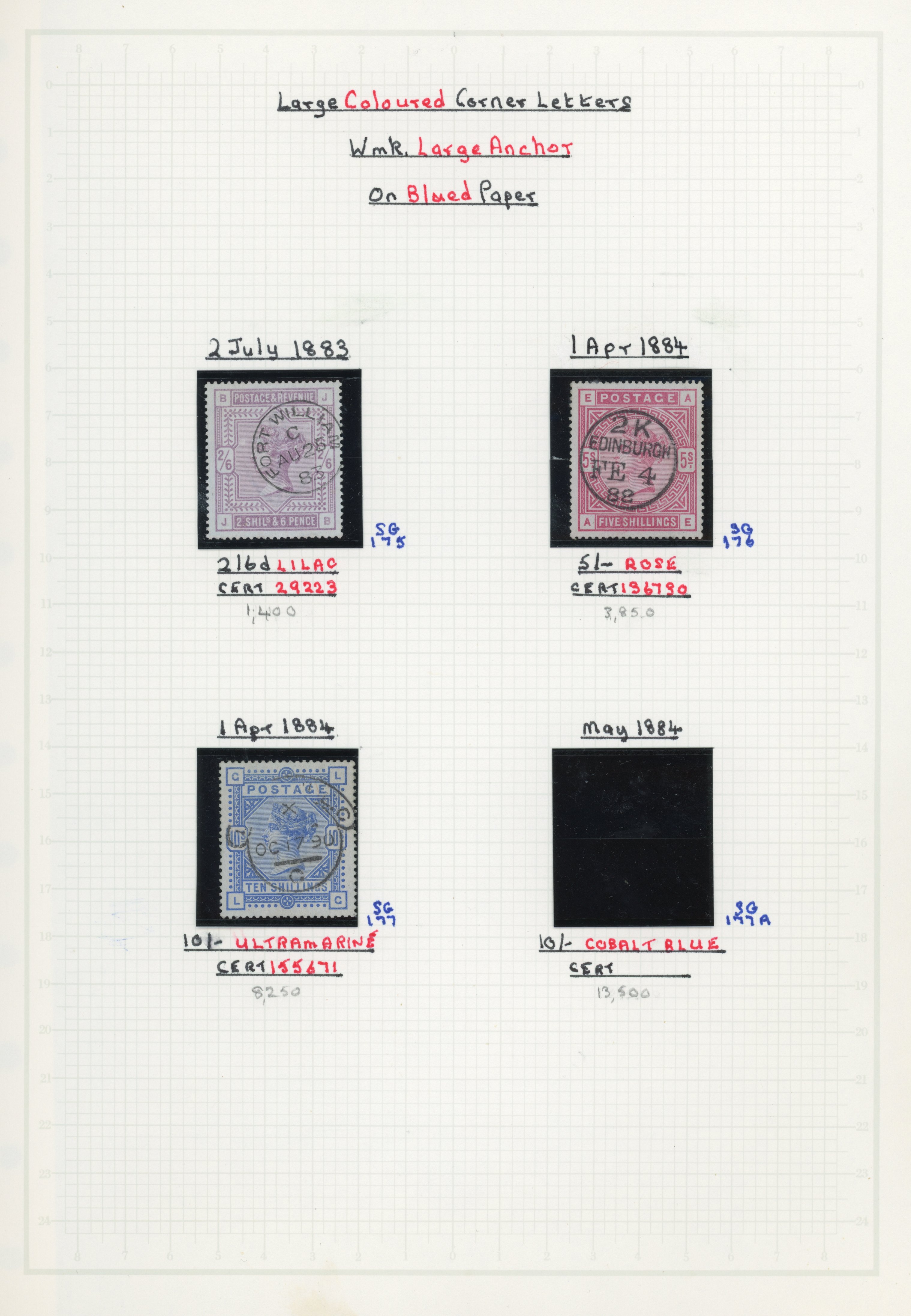 GB 1883-84 High Values used group on pages, SG 175/183a
