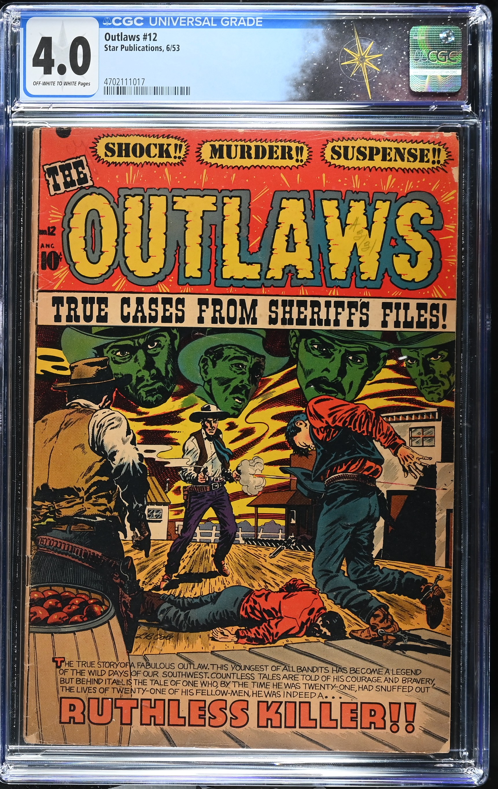 Outlaws #12 CGC 4.0 Cover by L. B. Cole (Star Publications, 1953) Off-White to White Pages