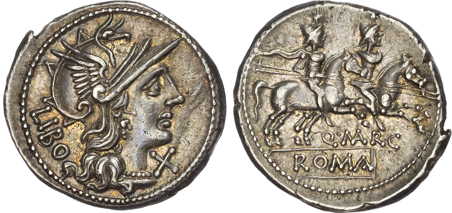 Q. Marcius Libo (148 BC) AR Denarius, Rome, 3.79g. 