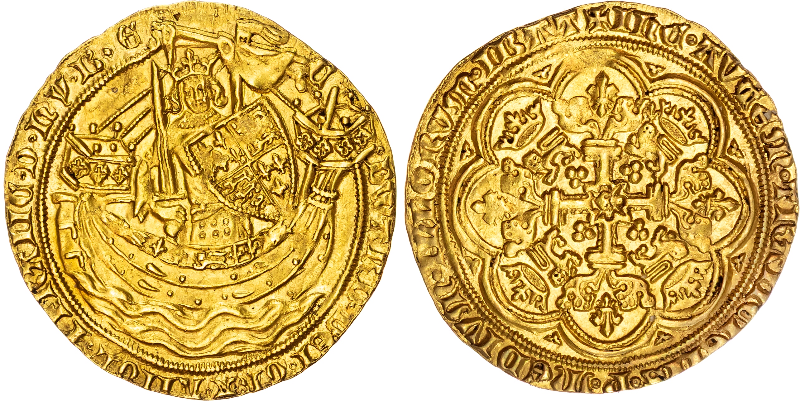 Edward III (1327-1377), Fourth Coinage, Pre-treaty period AV Noble, Series G, mm. Cross 3 (1356-1361), annulet stops.