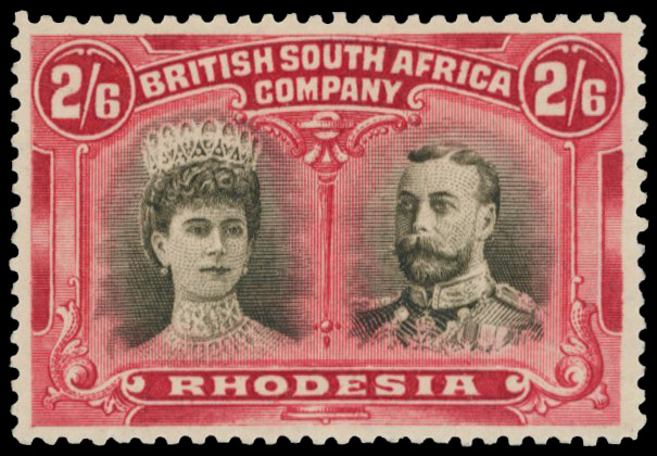 2s6d brownish black and carmine-vermilion RSC G,  position 22 mint