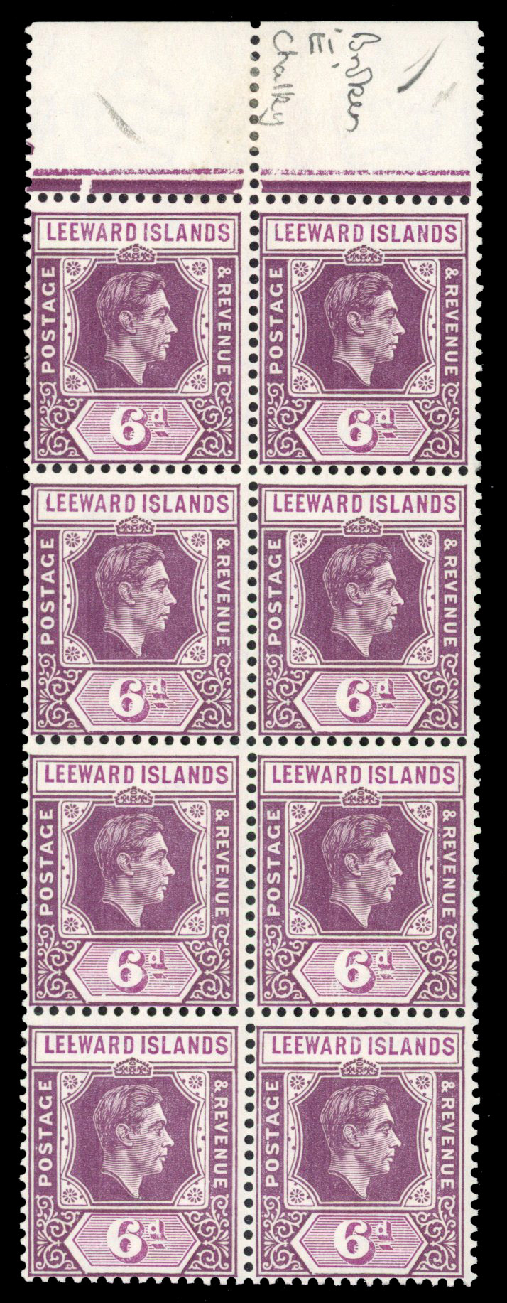 Leeward Islands SG 109ba block mint