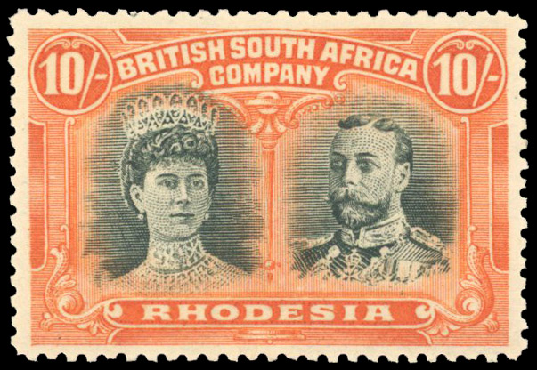 Rhodesia 1910-13 10s greenish black and reddish orange