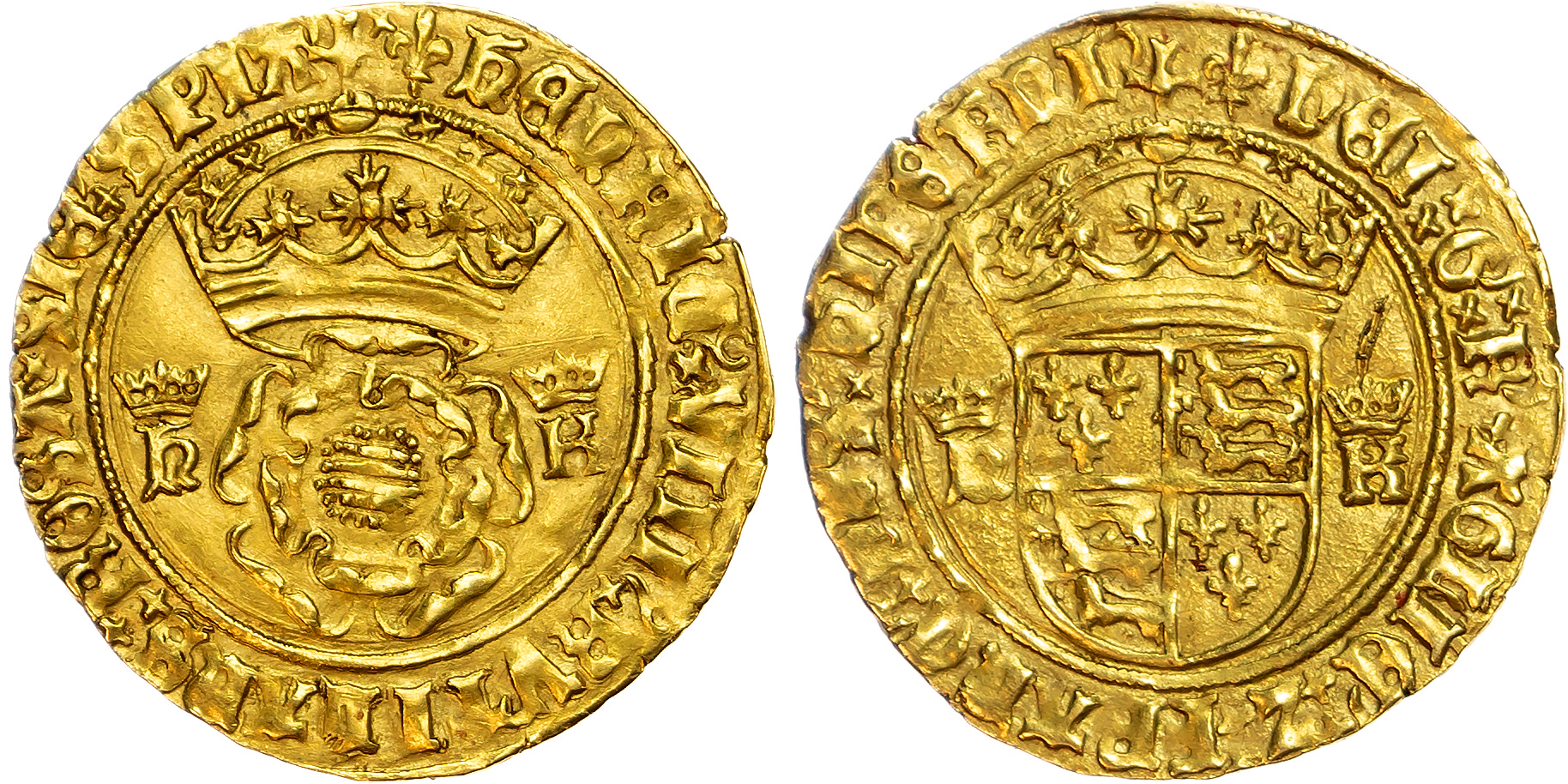 Henry VIII (1509-1547) Crown of the double-rose, second coinage (1526-44), mintmark lis both sides.