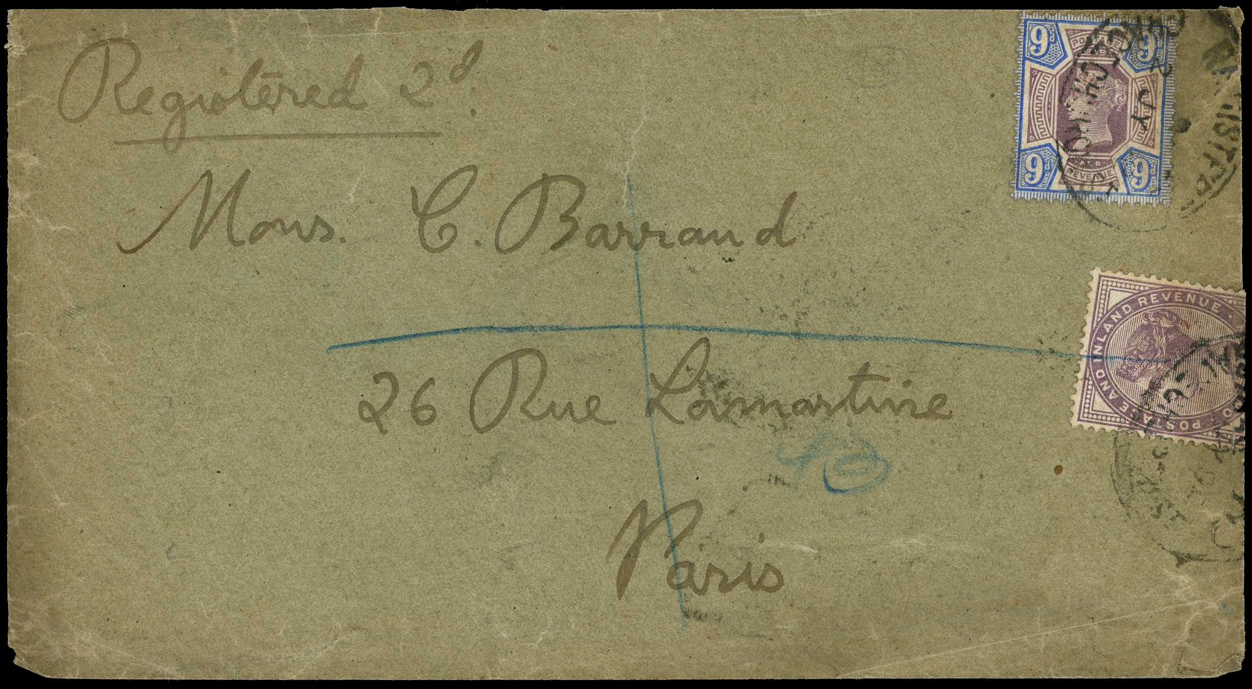 Postal History. 1888 registered envelope...