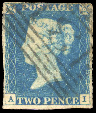 1840 2d Deep blue Pl.1. (AI) Used Edinburgh numeral