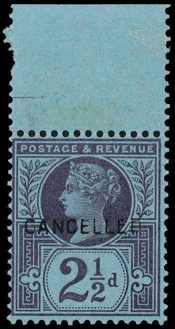 1887 2½d purple on blue paper,...