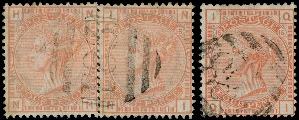 Porto Rico GB 1876 Large Garter 4d vermilion with ‘F88’ of Ponce and in (rejoined) pair with ‘F83’ of Arroyo. 