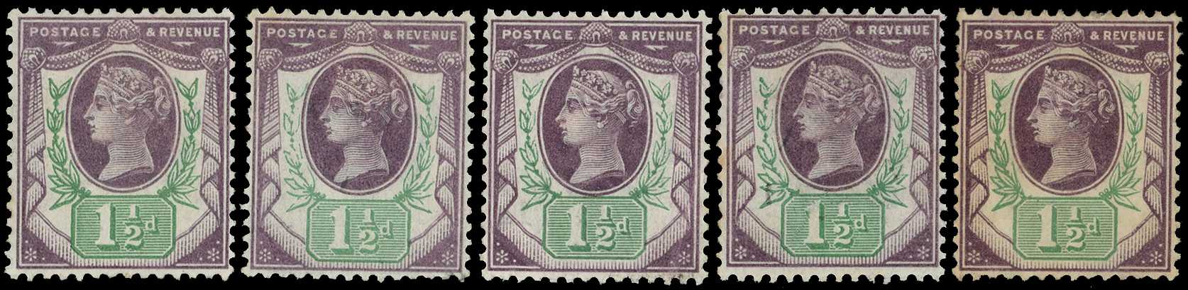 1887 Jubilee 1½d dull purple and pale green,...