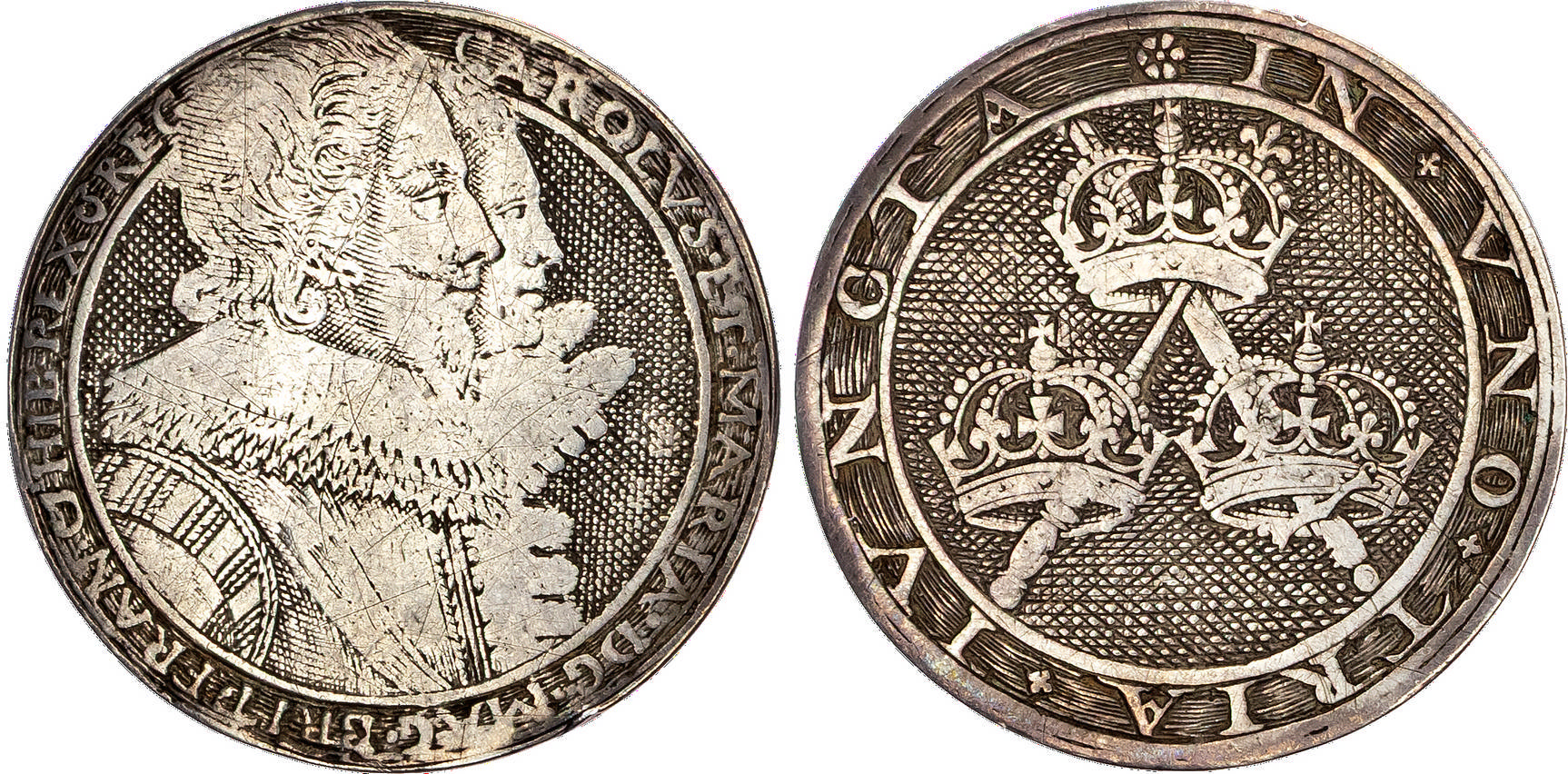 Charles I, Charles I and Henrietta Maria c1630, Cast silver counter.